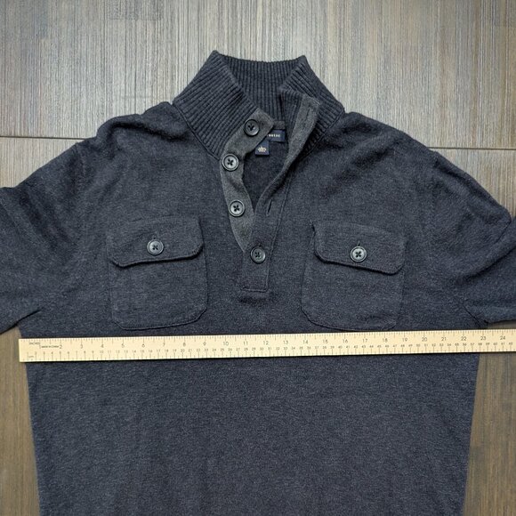 Banana Republic | Men's Large Dark Grey Sweater with Buttoned High Collar - Picture 6 of 6